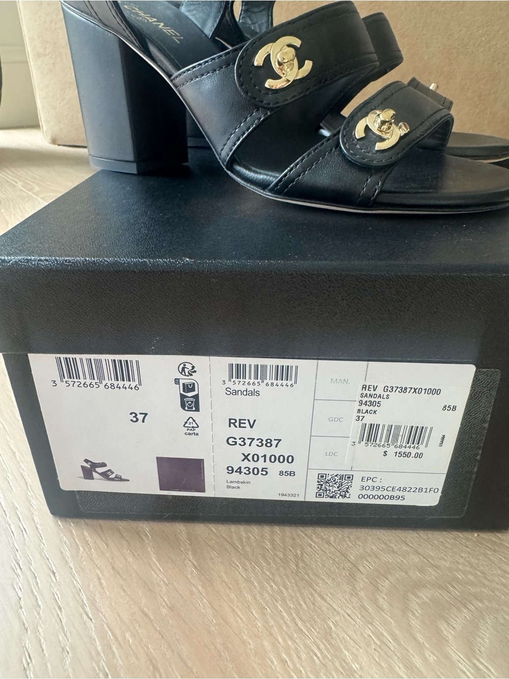 CHANEL Black Leather Block Heel Sandals with Gold CC Logos - Picture 3 of 8